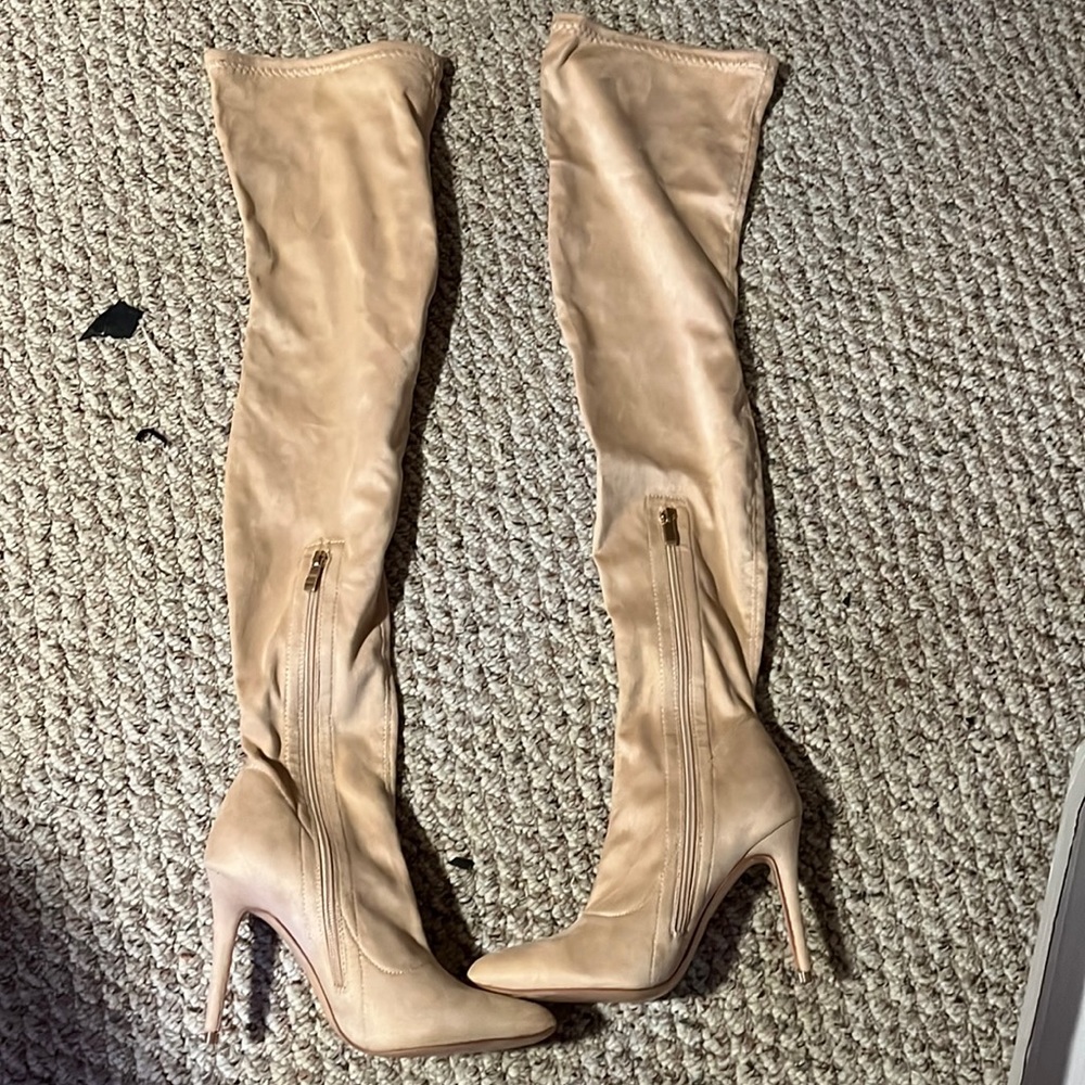 Nude high knee boots